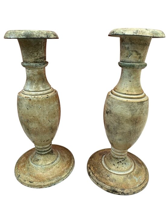 Unbranded Other - Vtg Rare Pair of Solid Bronze Candle Sticks Holders Gray Green Orange 6”x3”
